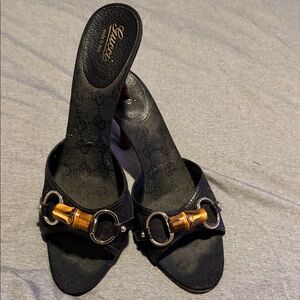 Gucci Black Mules with Bamboo Accent